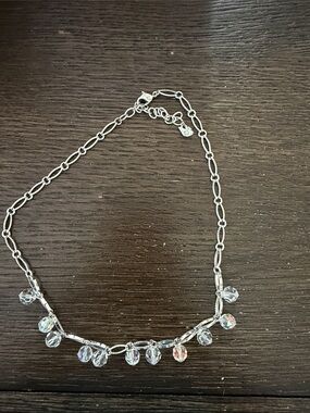 Swarovski Silver Necklace with AB aurora iridescent Crystal Drops